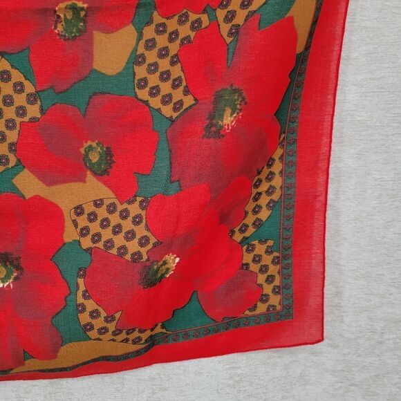 Floral Red and Green Scarf Woven Wild Rag - Picture 2 of 5